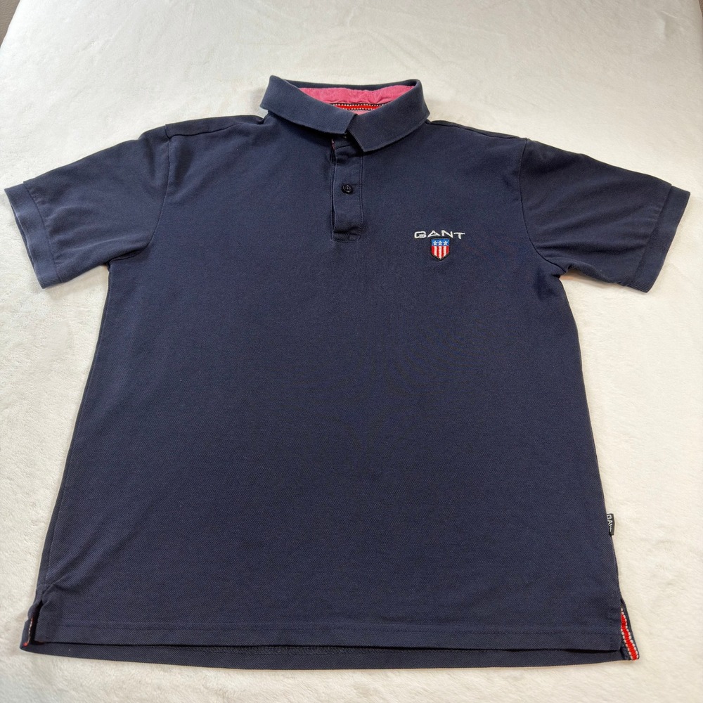 Burberry Polo Shirt Mens M Navy Good Slim Fit Pique Shield Logo Short Sleeve‎